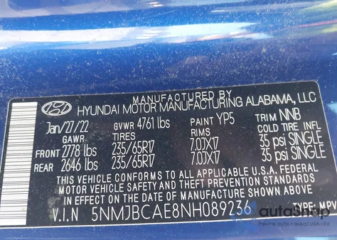 2022 Hyundai Tucson Sel z USA, uszkodzony, nr VIN 5NMJBCAE8NH089236